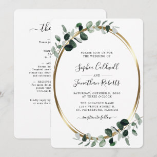 All in One QR Code Eucalyptus Gold White Wedding I Invitation