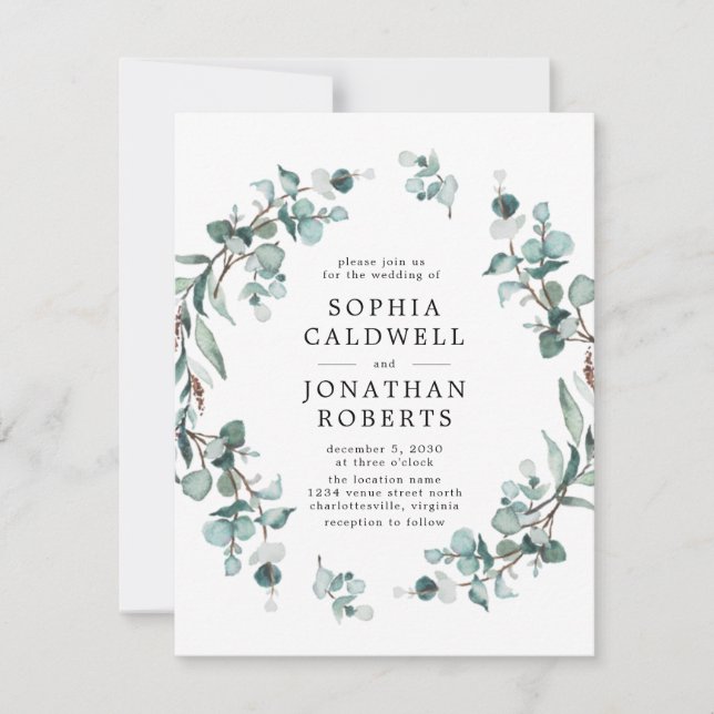 All in One QR Code Eucalyptus Greenery Wedding Invitation (Front)