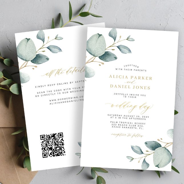 All in one QR code eucalyptus wedding invitation (Creator Uploaded)