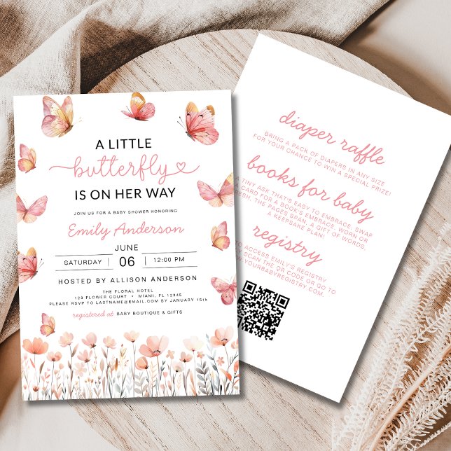 All in One QR Code Little Butterfly Baby Shower Invitation (Creator Uploaded)