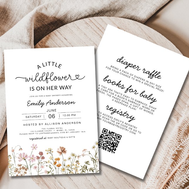 All in One QR Code Little Wildflower Baby Shower Invitation (Creator Uploaded)