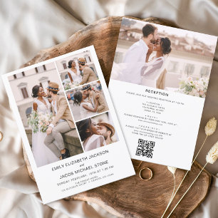 All In One  QR Code Minimalist Photo White Wedding Invitation