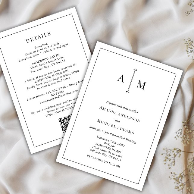 All-In-One QR Code Monogram Minimal Wedding Invitation (Creator Uploaded)