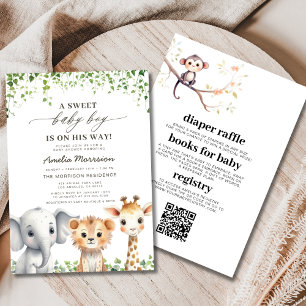 All in One QR Code Tropical Safari Baby Shower Invitation