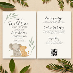All in One QR Code Wild One Safari Baby Shower Invitation