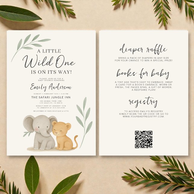 All in One QR Code Wild One Safari Baby Shower Invitation (Creator Uploaded)