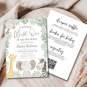 All in One QR Code Wild One Safari Baby Shower Invitation