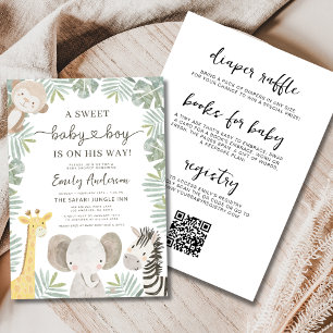 All in One QR Code Wild One Safari Baby Shower Invitation
