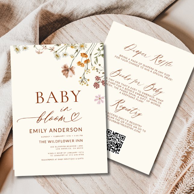 All in One QR Code Wildflower Baby in Bloom Shower Invitation (Creator Uploaded)