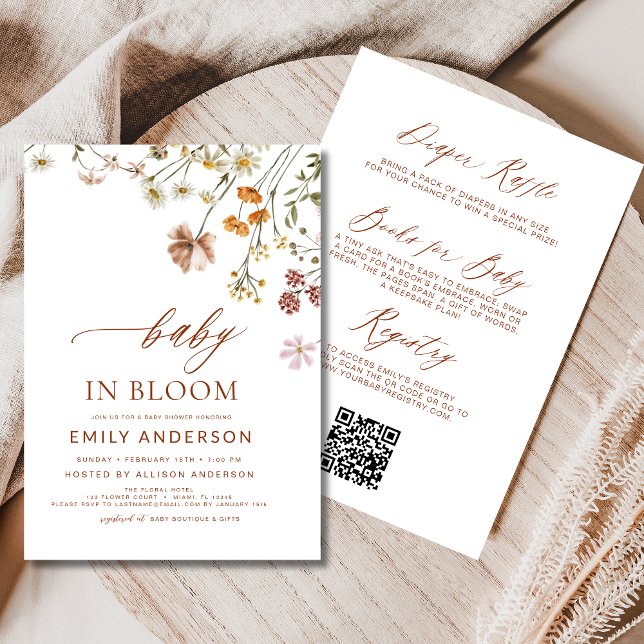 All in One QR Code Wildflower Baby in Bloom Shower Invitation (Creator Uploaded)