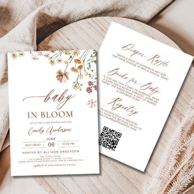 All in One QR Code Wildflower Baby in Bloom Shower Invitation (Creator Uploaded)