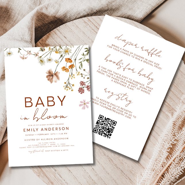 All in One QR Code Wildflower Baby in Bloom Shower Invitation (Creator Uploaded)