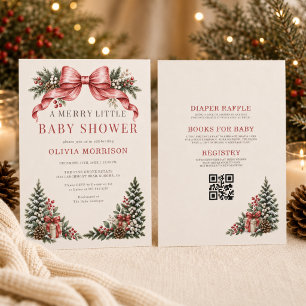 All in One Red Bow Merry Little Baby Shower Invitation