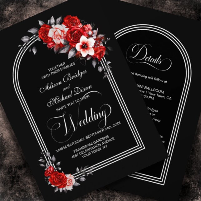 All in One Red Floral Black Wedding Invitation (Creator Uploaded)