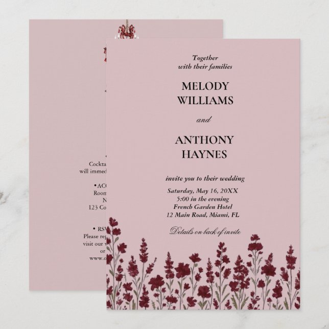 All‑in‑One Red Floral Wedding Invitation (Front/Back)
