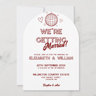 All In One Red Retro Disco Groovy Wedding Invitation