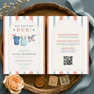 All in One Red White and Due Stripes Baby Shower Invitation