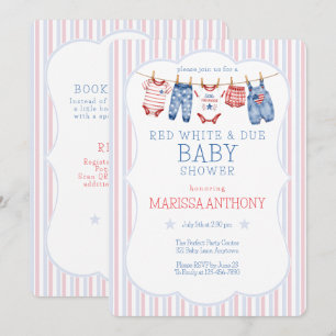 All In One RED WHITE & DUE Baby Shower Clothesline Invitation