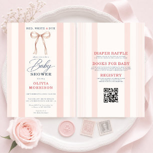 All in One Red White & Due Girls Pink Baby Shower Invitation