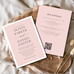 All in One Romantic Blush Pink QR Code Wedding Invitation