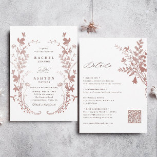 All In One Romantic Dusty Rose Botanical Wedding Invitation
