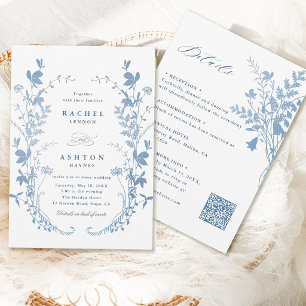 All In One Romantic French Blue Botanical Wedding Invitation