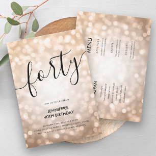 All In One Rose Gold Glitter Lights 40 Birthday Invitation