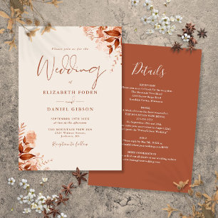 All In One Rustic Autumn Fall Floral Wedding Invitation