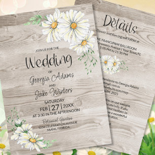All in One Rustic Barn Wood White Daisies Wedding Invitation