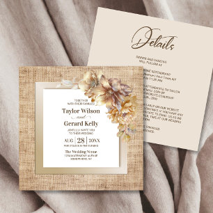 All In One Rustic Burlap Floral Wedding Invitation