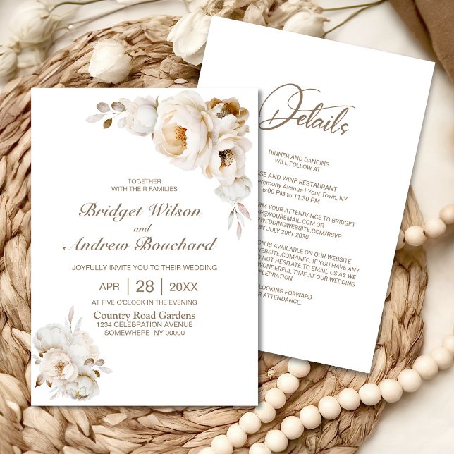 All In One Rustic Cream Floral Wedding Invitation (Creator Uploaded)