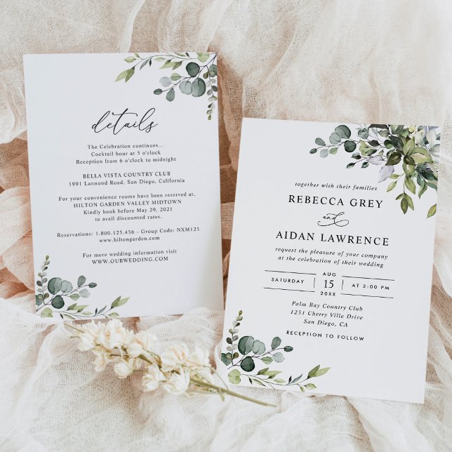 All In One Rustic Eucalyptus Greenery Wedding Invitation (Creator Uploaded)