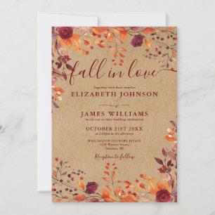 All In One Rustic Fall In Love QR Code Wedding Invitation