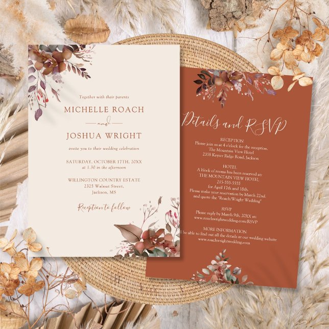 All In One Rustic Floral Autumn Fall Wedding Invitation (All In One Rustic Floral Autumn Fall Wedding Invitation)