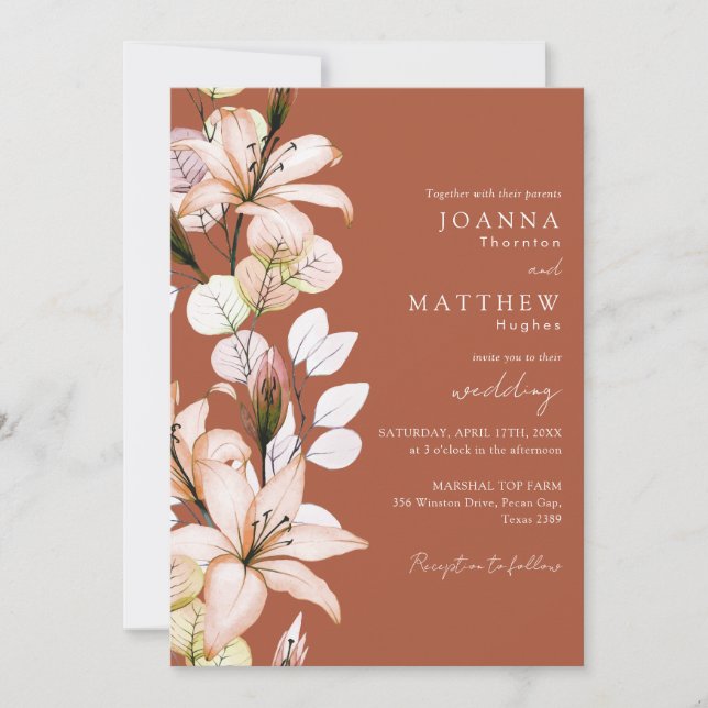 All In One Rustic Floral Terracotta Fall Wedding Invitation (Front)