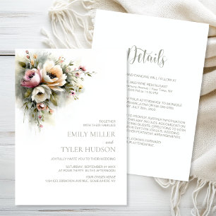 All in One Rustic Pink and Orange Floral Wedding Invitation