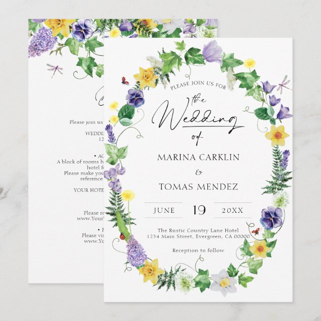 All in One | Rustic Wildflower Wedding Invitation (Front/Back)