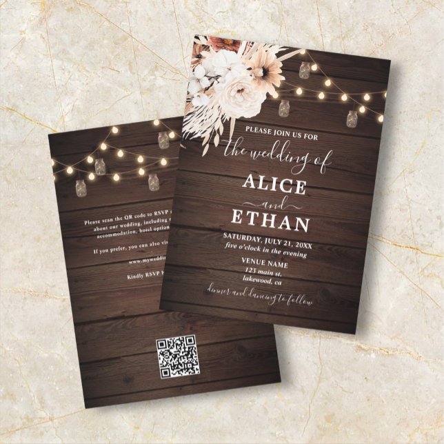 All In One Rustic Wood Boho Floral Fall Wedding Invitation (Creator Uploaded)