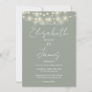 All In One Sage Green Chic String Lights Wedding Invitation