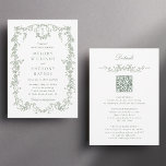All in One Sage Green French Floral Wedding  Invitation<br><div class="desc">Elegant sage green floral wedding invitation with details on the back.
For more advanced customisation of this design,  please click the DESIGN TOOL BUTTON above!</div>
