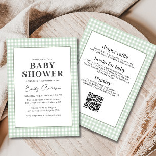 All in One Sage Green Gingham Baby Shower Invitation