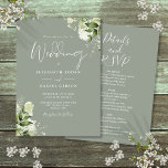 All In One Sage Green Greenery Floral Wedding Invitation<br><div class="desc">This elegant sage green botanical greenery leaves wedding invitation can be personalised with your information in chic typography. With all your special wedding day information on the reverse,  including your RSVP,  accommodation,  and additional details. Designed by Thisisnotme©</div>