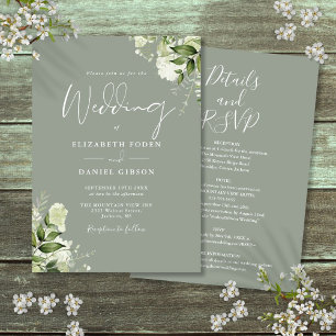 All In One Sage Green Greenery Floral Wedding Invitation