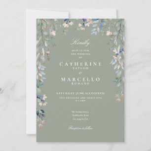 All In One Sage Green Wildflowers Floral Wedding Invitation