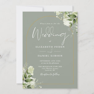 All In One Sage Greenery Floral Gold Arch Wedding Invitation