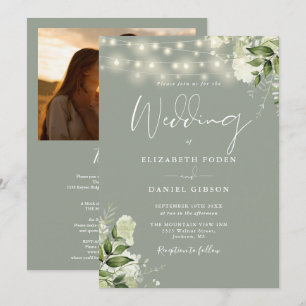 All In One Sage Greenery Light Photo Wedding Invitation