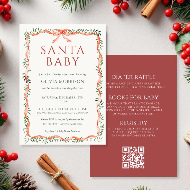 All in One Santa Baby Bow Winter Baby Shower Invitation (Creator Uploaded)