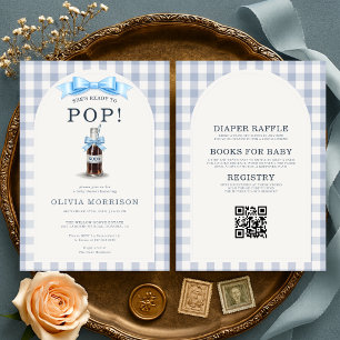 All in One She's Ready to Pop Blue Bow Baby Shower Invitation