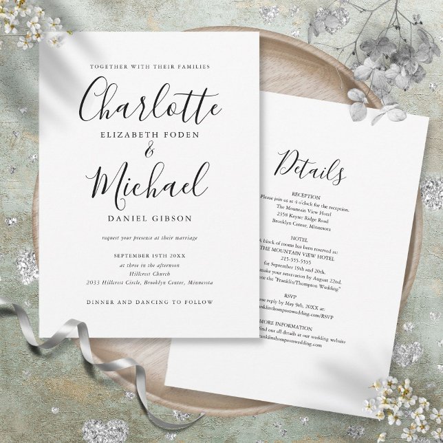 All In One Simple Black And White Script Wedding Invitation (All In One Simple Black And White Script Wedding Invitation)
