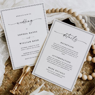 All-In-One Simple Classic Black & White Wedding Invitation
